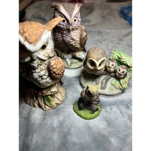 Vintage Owl Figurines Collection Ceramic Leffton Taiwan Owl Family Decor‎